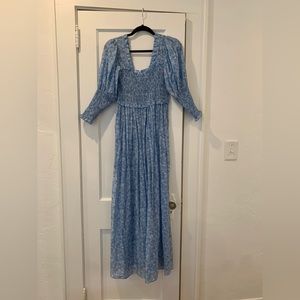 Ganni blue floral puff sleeve dress